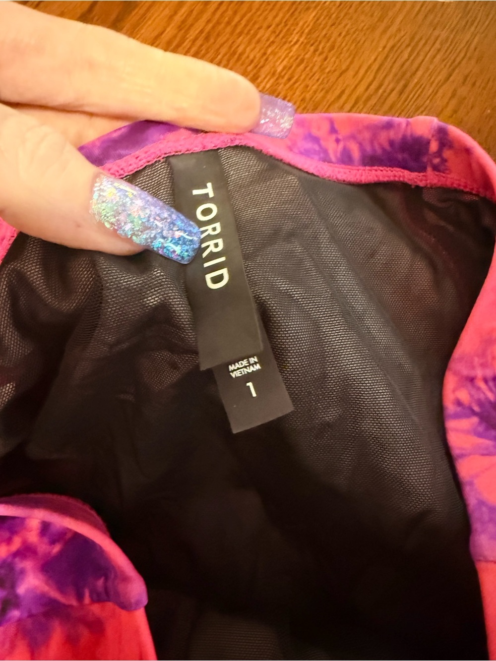 Women’s Plus Torrid High Waist Binkini Swim Bottoms Hot Pink Purple Tie Dye Sz 1 - Picture 3 of 4